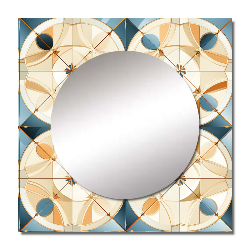 Carrelage antique brun et bleu Marrocan III - art moderne carré de miroir mural de salon, 36 po x 36 po