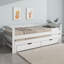 Daybed With Extendable Single To Double Bed, Rolling Trundle & 2 MDF Drawers – Solid Wood Frame, White-1695416462
