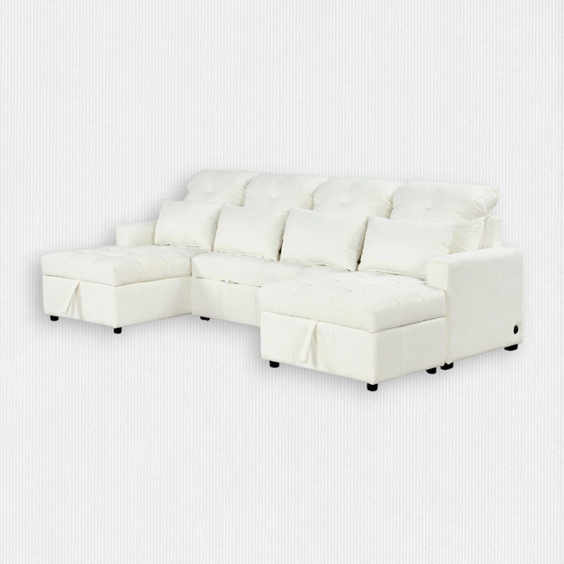 3-Piece 110.2'' Upholstered Chenille U-Shape Sectional, Beige Chenille