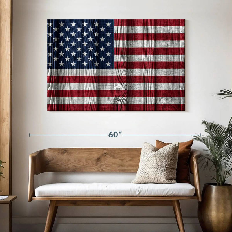 Drapeau américain de Borges sur des lattes de bois, H 32 po x l 48 po