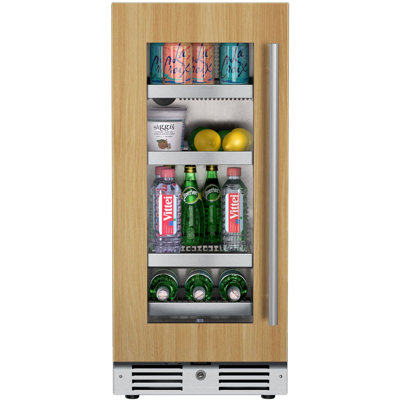 15 Inch Wide 63 Can Capacity Beverage Cooler with Alternating (Blue, White, Amber) LED lighting, Door Alarm, Touch Control Panel and Lockable Left Hin