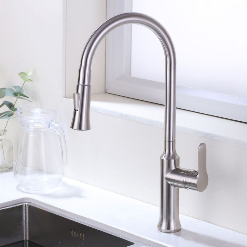Single Handle Pull Down Sprayer Kitchen Faucet, Brushed Nickel