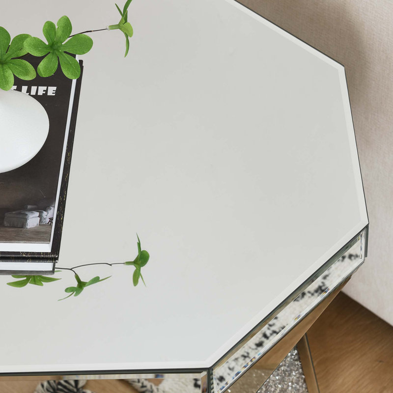 Table basse de style tambour avec incrustation de cristal miroir