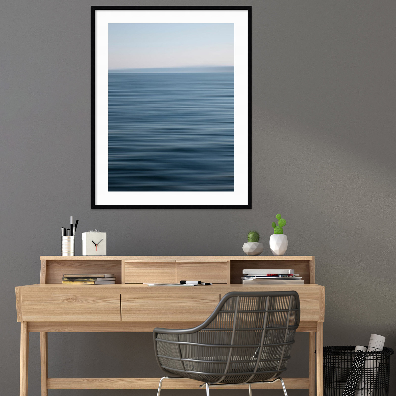 Abstract Blue Horizon Photo Print, Black Framed Paper, 43.12" H x 34.12" W x 0.88" D