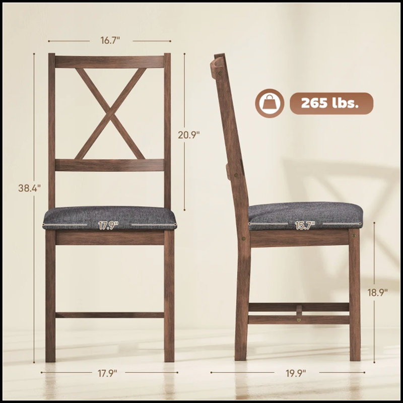 Chaises de salle à manger rustiques à dossier en X avec sièges rembourrés confortables pour toute pièce (ensemble de 4), 4