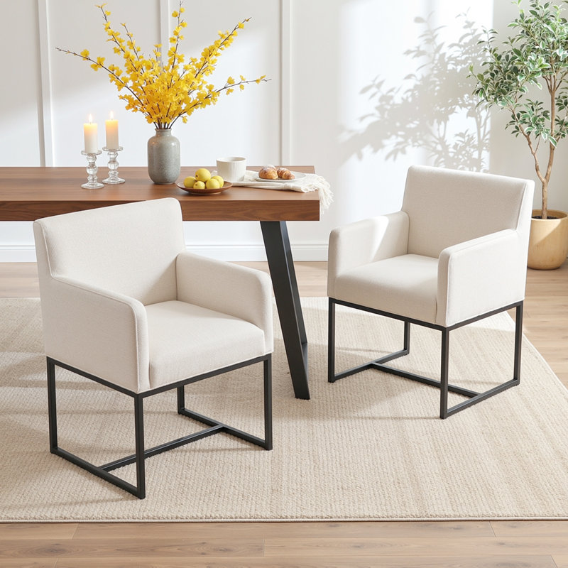 18.9" H Linen Upholstered Sled Base Side Chair with Solid Metal Frame （Set of 2）, Linen