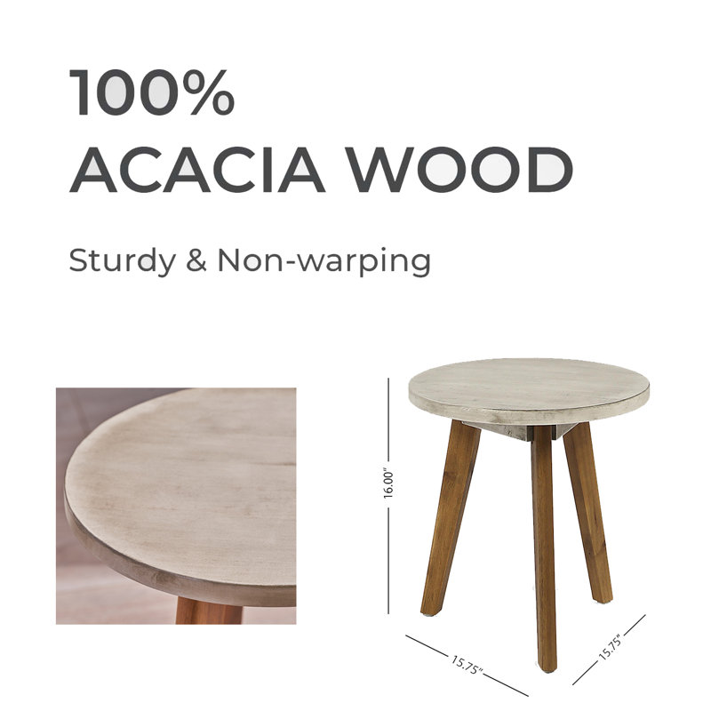 Table d'appoint ronde en bois d'acacia teinté, Naturel, Gris clair