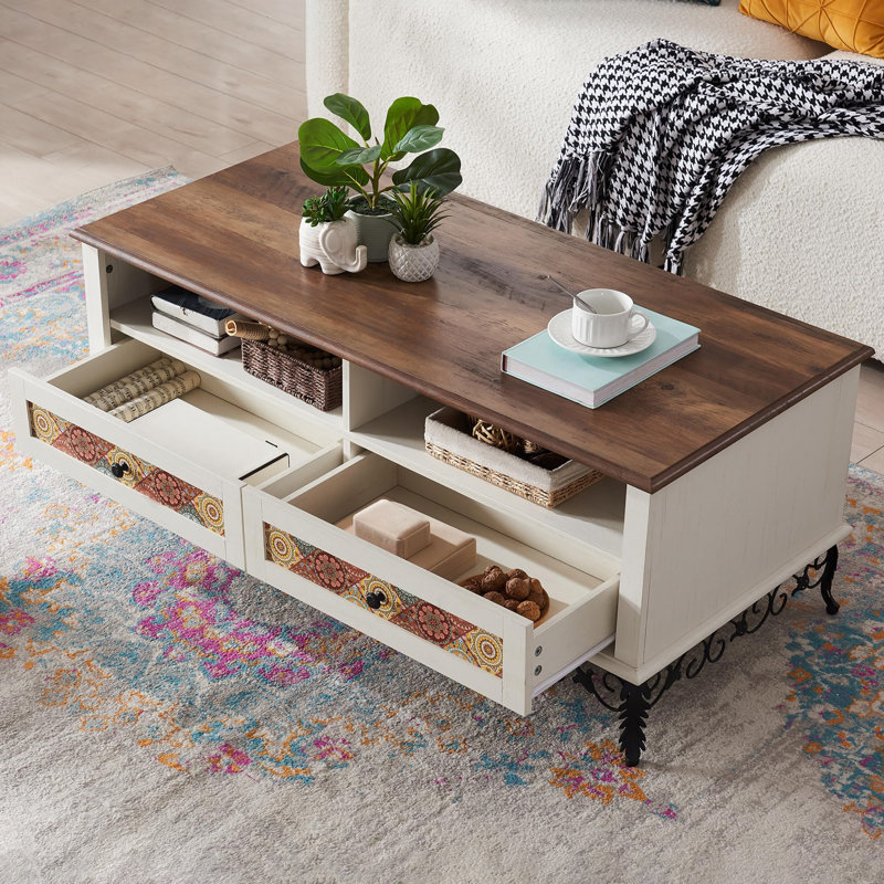 Table basse, Blanc / noir rétro, Brun