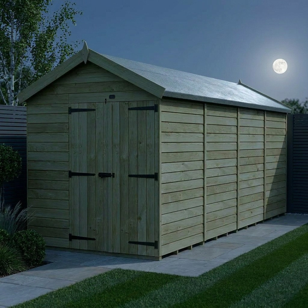 Total Sheds 6ft x 16ft Apex Garden Shed - Double Door - No Windows - Pressure Treated Timber - UK Manufactured