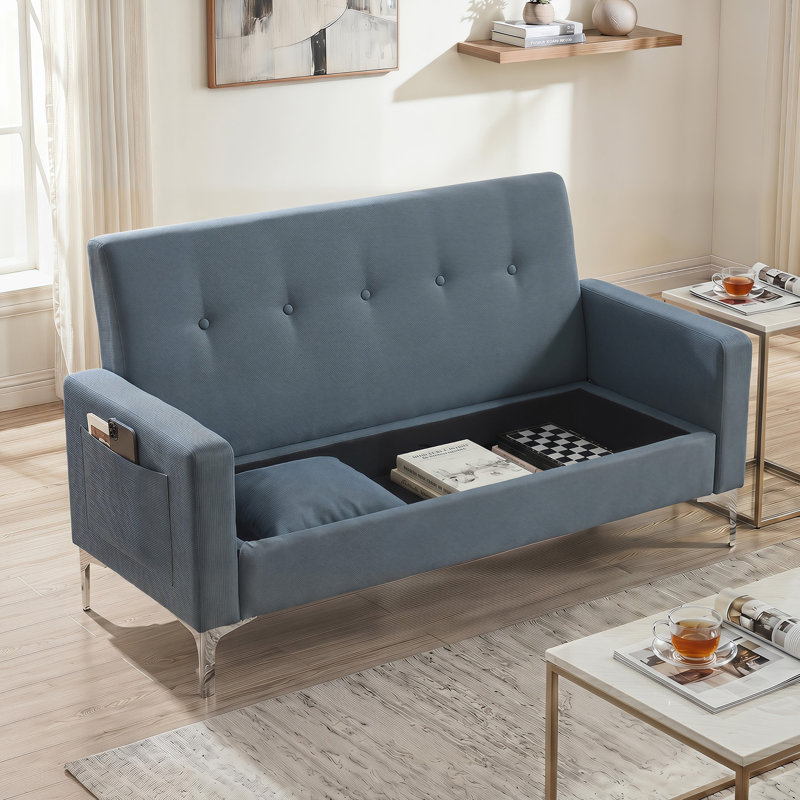 Canapé double de 57 pouces avec rangement, canapé pratique pour le salon, bureau à domicile, gris
