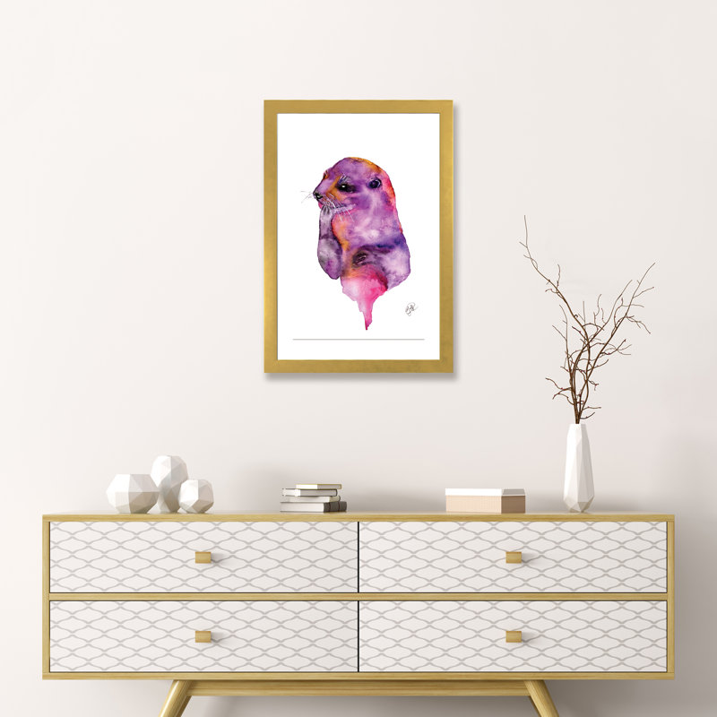 Loutre, art sur toile, Papier encadré doré, H 32 po x l 24 po x P 1 po