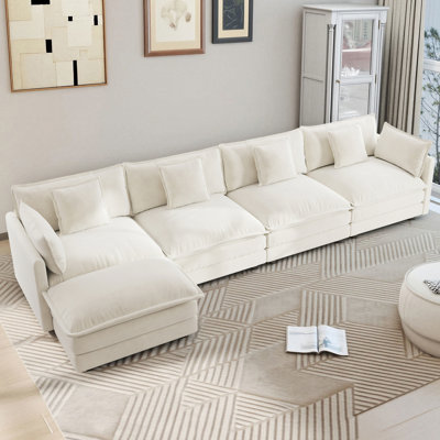 Clitheroe 5-Seaters 146.6" Modular L-Shaped Chenille Upholstered Sectional Sofa, with Movable Ottoman