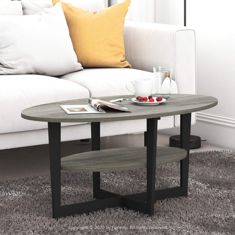 Allerton Solid Coffee Table with Storage, French Oak Grey Top/Black Base