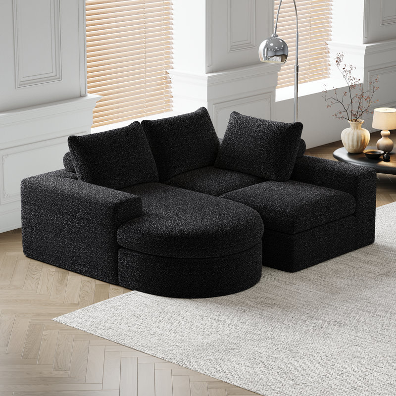 Canapé modulaire incurvé Clasien Boneless, Chenille noir