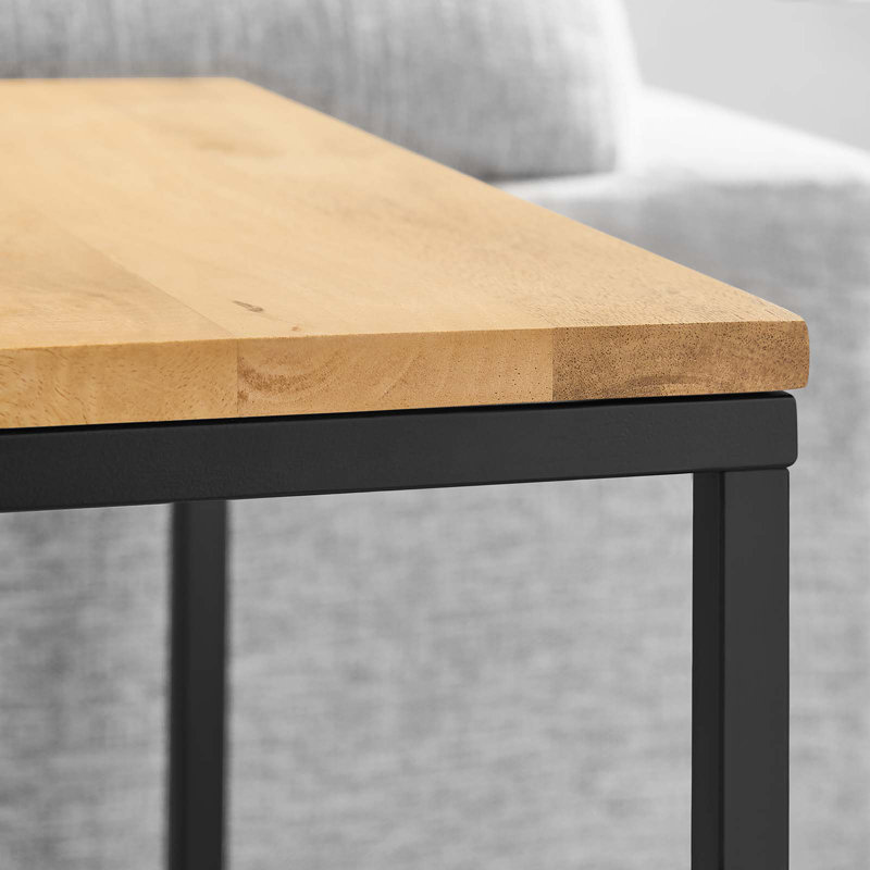 Zora Oak Wood and Black Metal Square Side Table