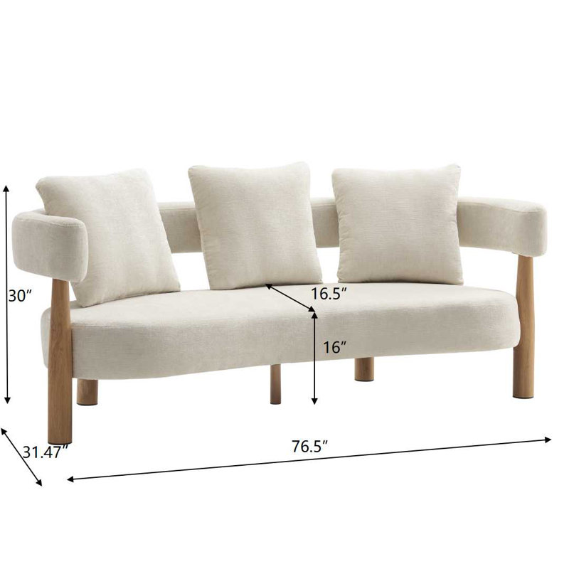 Canapé incurvé moderne en chenille 3 places 76,5 po Luxe