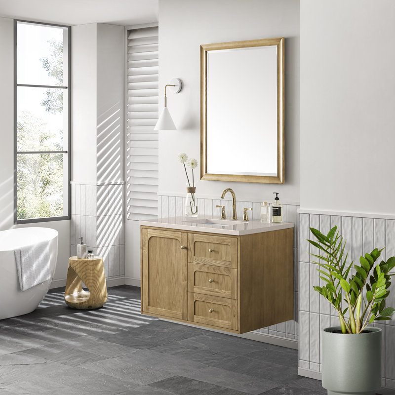 Laurent 36'' W Single Vanity, Carrara White, 8" Widespread, Light Natural Oak