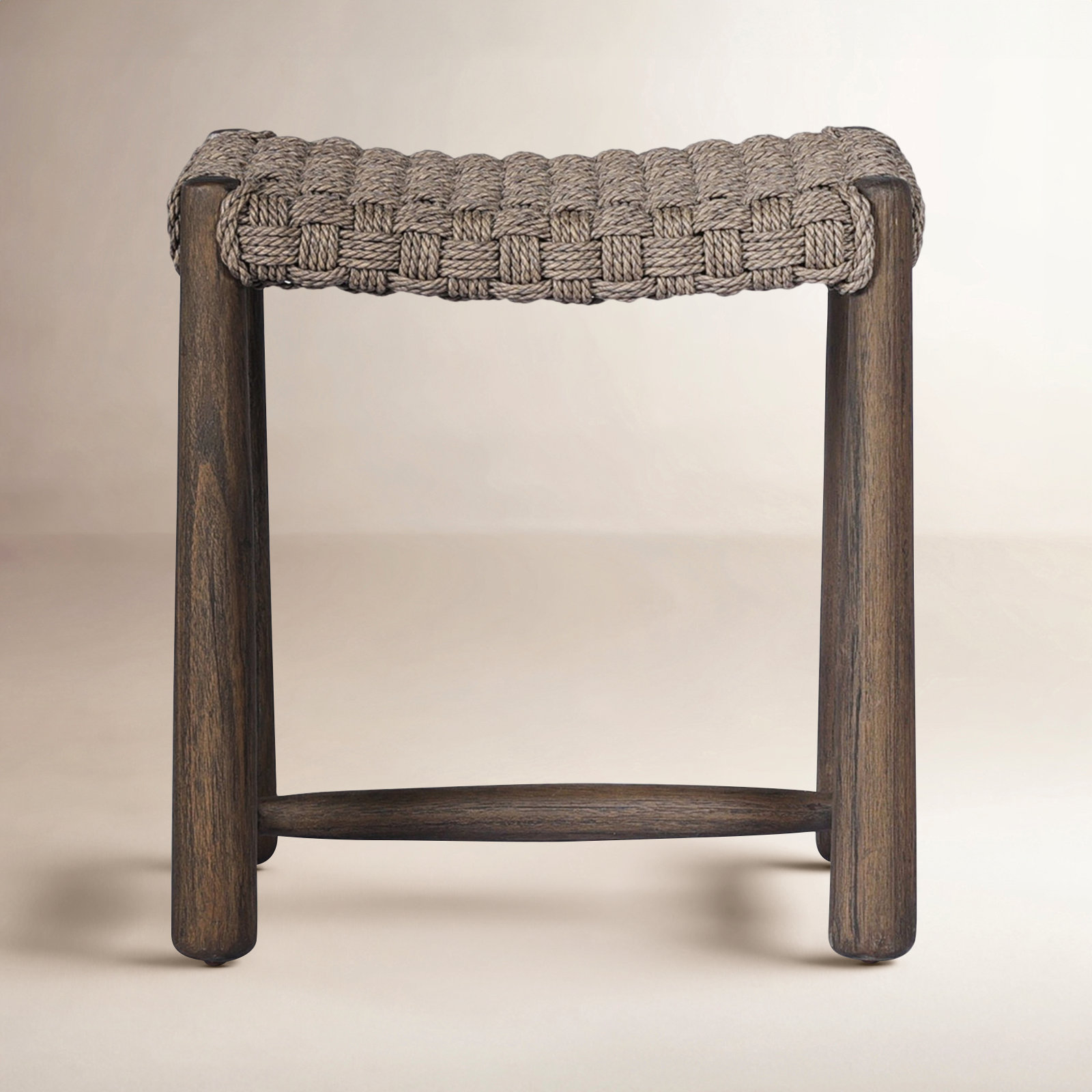 Savio Outdoor Accent Stool, Dark Textured Woven