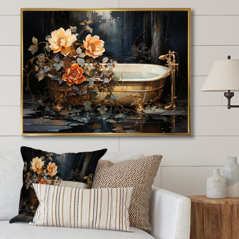 Baignoire en V doré - impressions sur toile, H 16 po x l 32 po x P 1 po, Cadre flottant doré