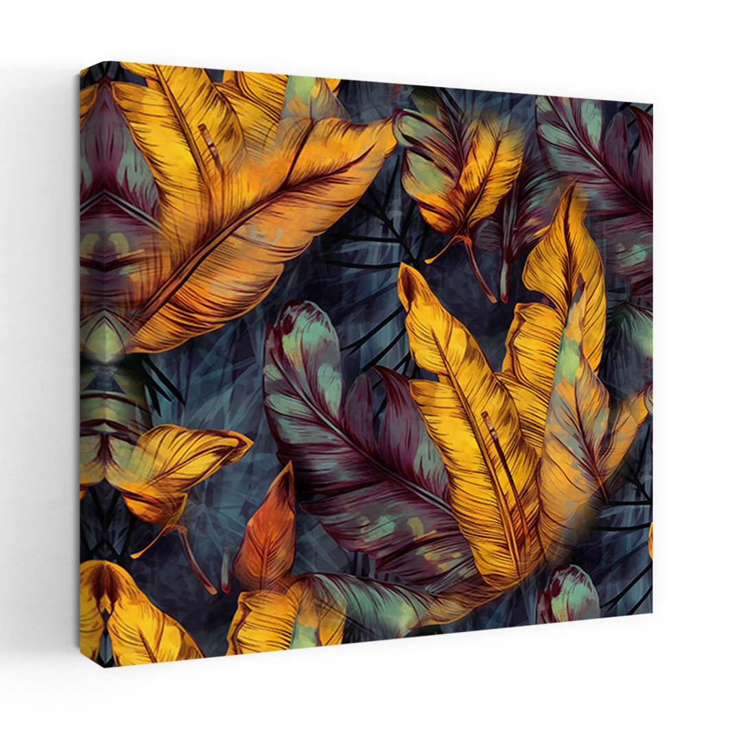 Golden Tropical Leaves Organic Vibrant Abstract Nature Plant Wall Art Print