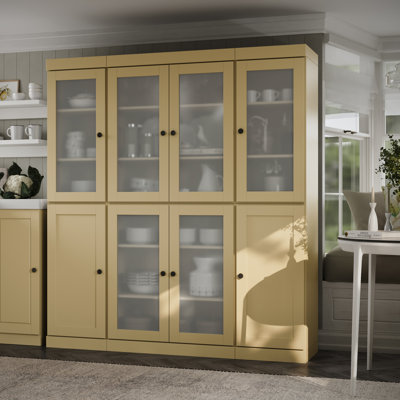 100% Solid Wood 65" Pantry Cabinet With Frosted Glass, Shaker Doors And Adjustable Shelves