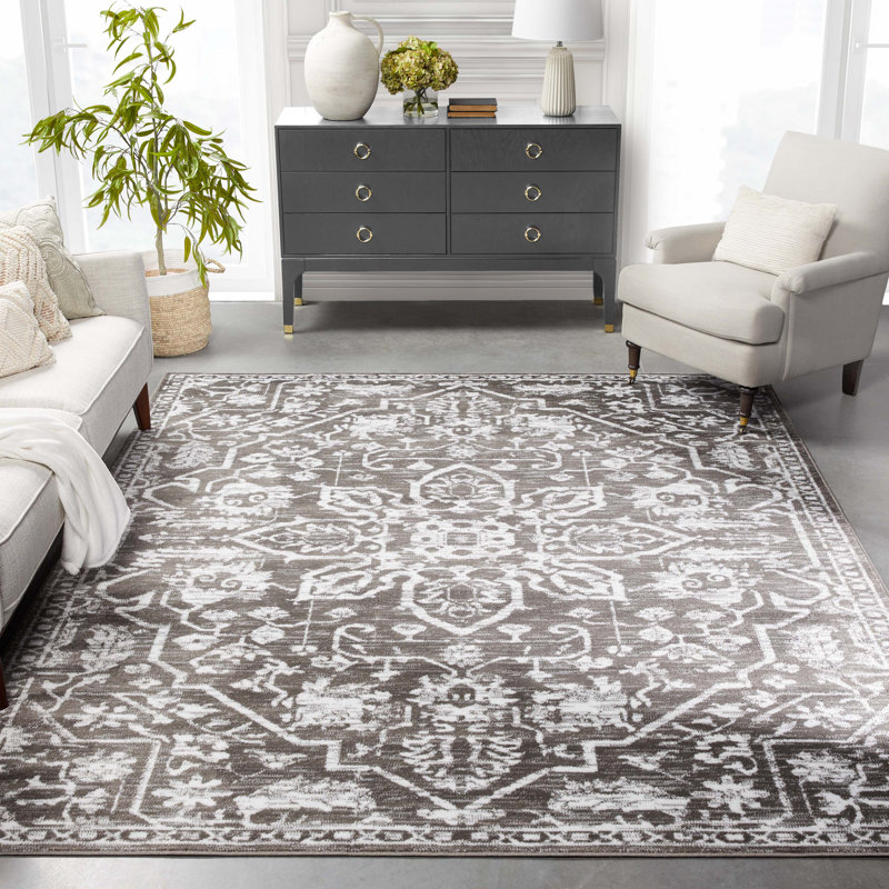 Arunima Dazzle Floral Vintage Bohemian Dark Blue Rug, Rectangle 9'3" x 12'6"