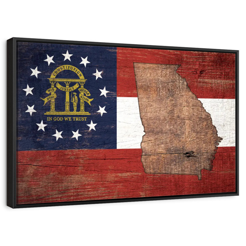 Carte d'État sur le drapeau de la Géorgie, Cadre flottant noir, 31 po x 21 po