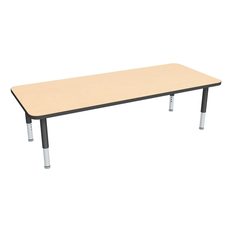 Adjustable Height Rectangular Preschool Classroom Activity Table with Casters, Black, Maple