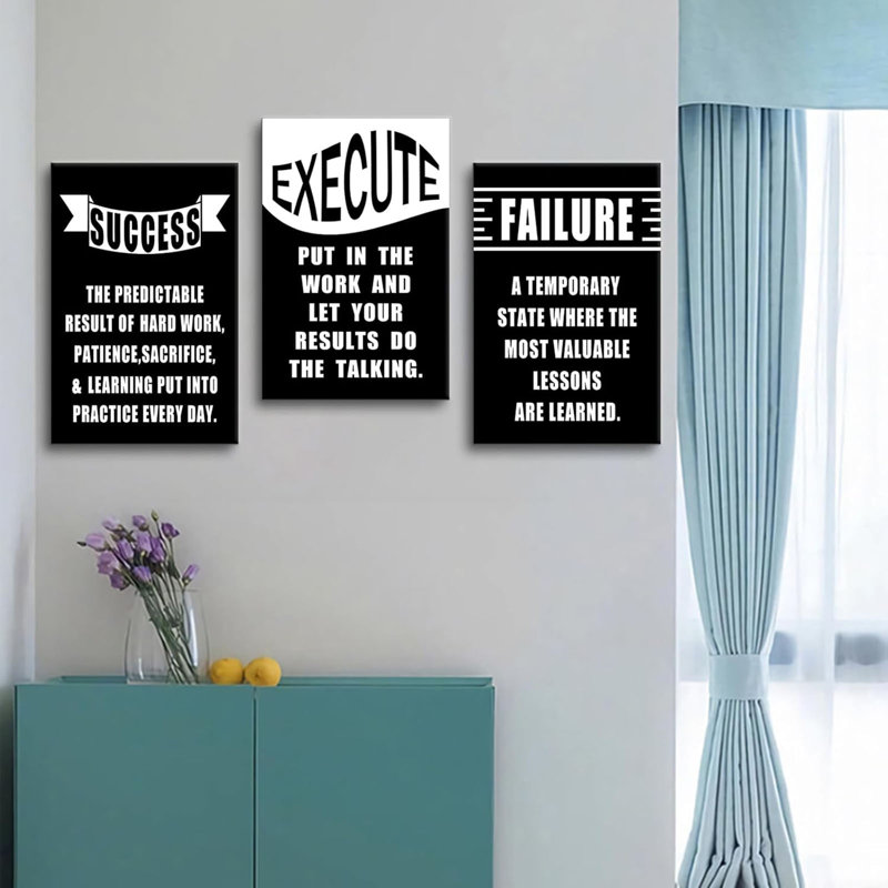 3 pièces, art mural sur toile de motivation, "Execute raté succès", citations inspirantes, affiches pour la maison