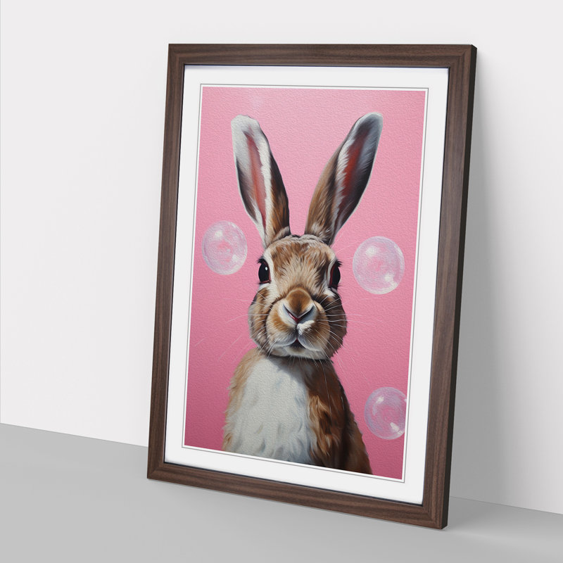 XYZ-FRM-V1223-3557 Hare Bubble Gum Painting No.2 - Single Picture Frame Print on Wood