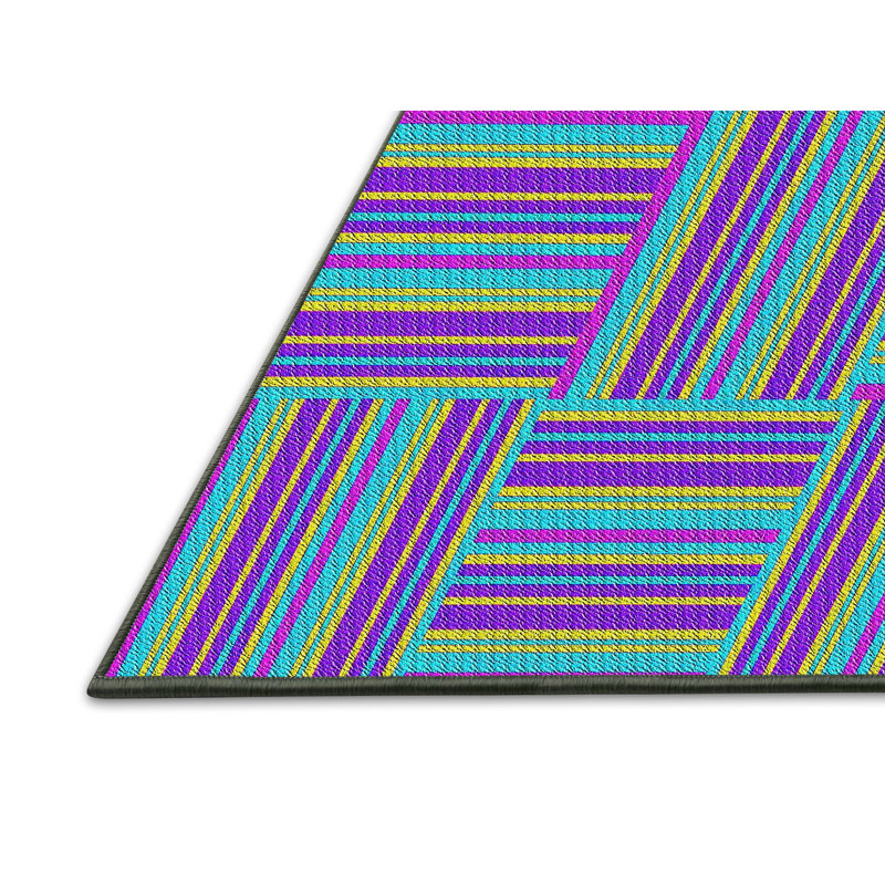 Tapis de zone mauve/turquoise à motifs, Rectangle 8 pi x 10 pi