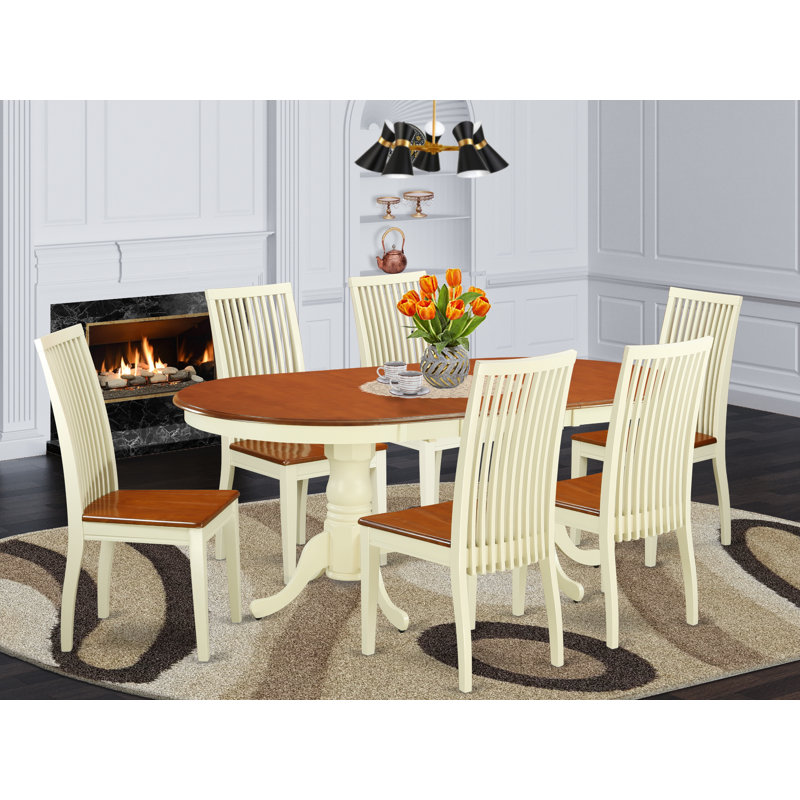 Pilcher Solid Wood Top Double Pedestal Dining Set, 7 Pieces: 1 Table, 6 Chairs