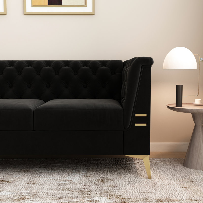 Mid-Century Modern Luxury 3-Velvet Black 2pc, Comfort and Elegance, Kd For Living Room