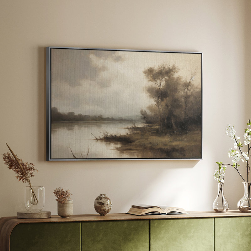 Paysage rétro - VI - Toile tendue avec châssis, H 25 po x l 37 po, Toile tendue