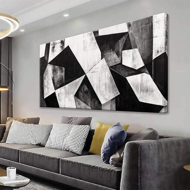 Noir et blanc, art mural, toile, art mural, minimaliste, géométrique, blocs de couleurs, œuvres d'art sur toile, décoration murale, chambre à coucher moderne, bureau d'art, décoration murale, 20 po x 40 po