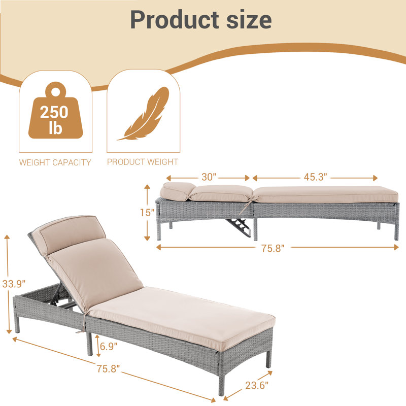 Arshleen Outdoor Wicker Chaise Lounge , Cushion Included, Sand