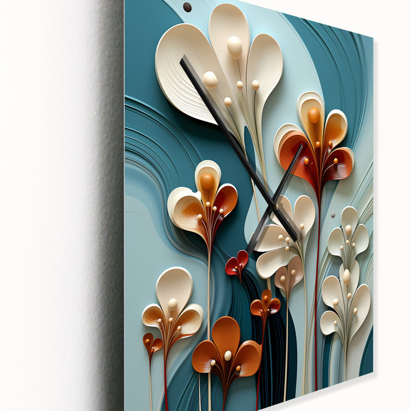 Contemporary White Flower On Teal II - Abstract Botanicals Très grandes horloges murales, H 28 po x l 12 po x P 1 po