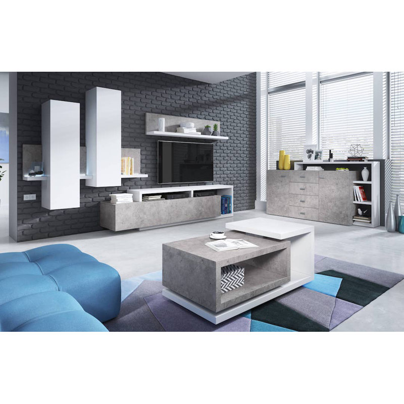 Behensky Coffee Table with Storage, Concrete Grey/Matte White