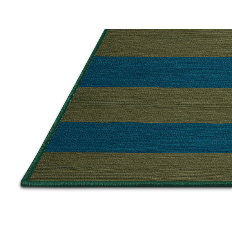 Tapis vert à rayures horizontales lavable à la machine, Rectangle 7 pi x 9 pi