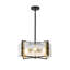 Luminaire suspendu tambour 3 lumières noir et laiton, luminaire suspendu moderne en verre d'eau texturé