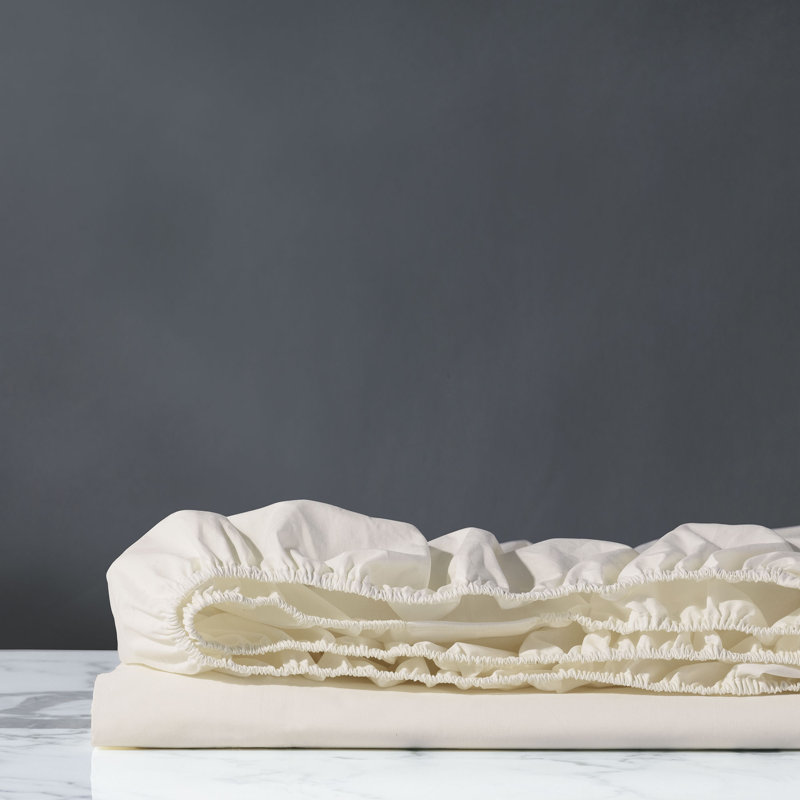 Vail 100% Cotton Percale Fitted Sheet, Cal. King Fitted Sheet, Ivory