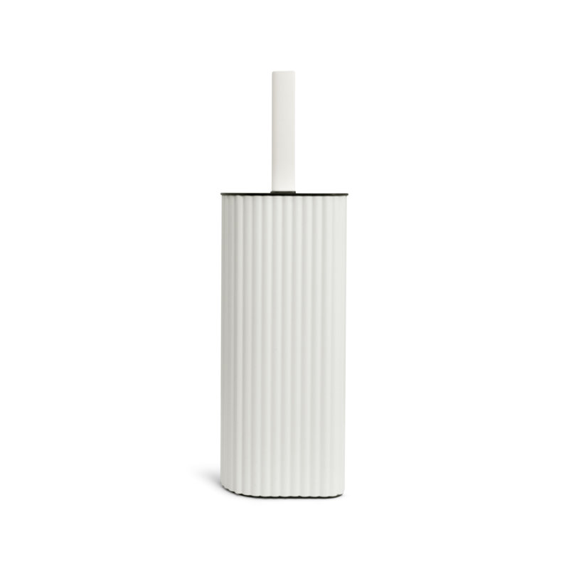 Porte-brosse de toilette en métal rosé Acento avec doublure amovible et base lestée, blanc mat, Blanc mat côtelé