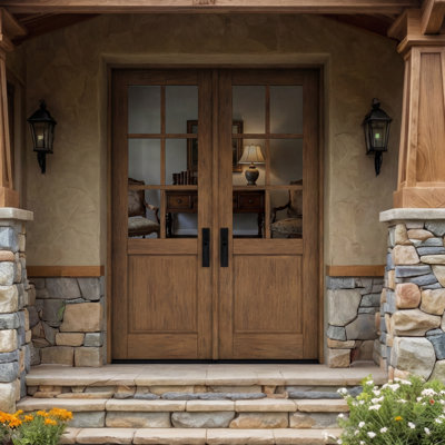 G5006-SW-96 | 96" Double Door, RTA Prehung Exterior, SDL 6 Lite, 1/2 Lite, 1 Panel, Unfinished Mahogany Wood
