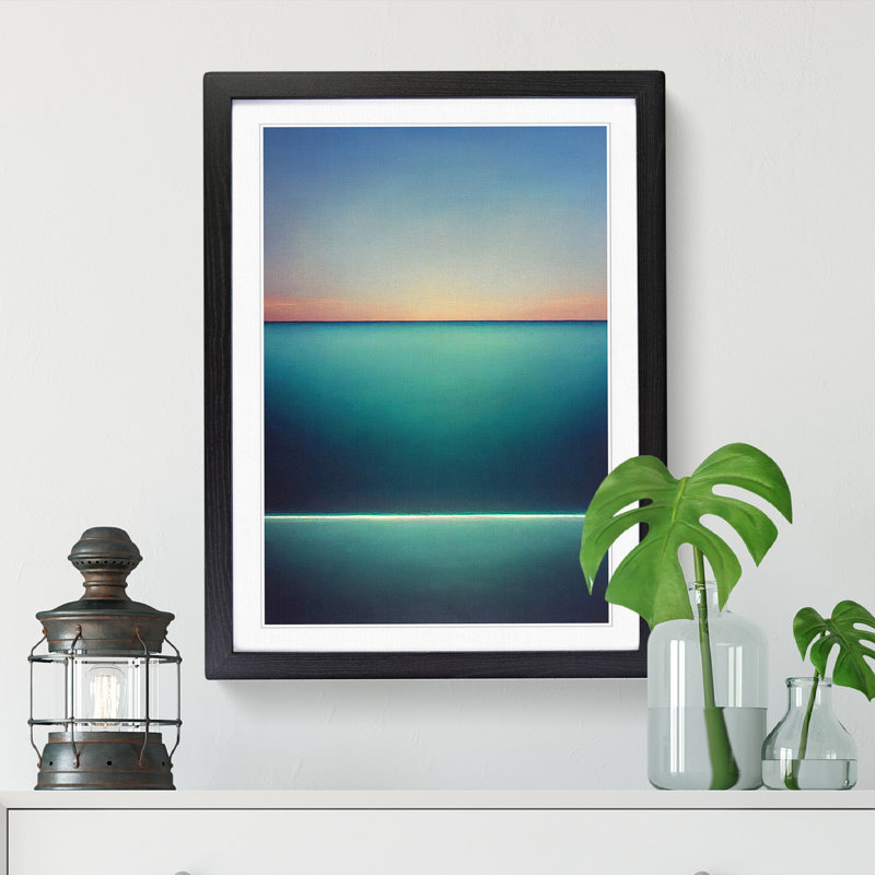 Seascape Minimalism - Single Picture Frame Painting, 64cm H x 46cm W x 2cm D, Oak