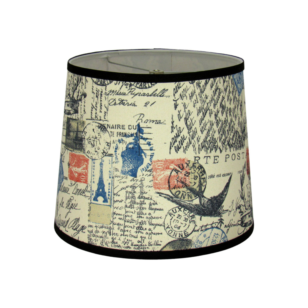 Paris Print Cotton Drum Lamp Shade ( Screw on ) in Cream/Black/Blue Ophelia & Co.