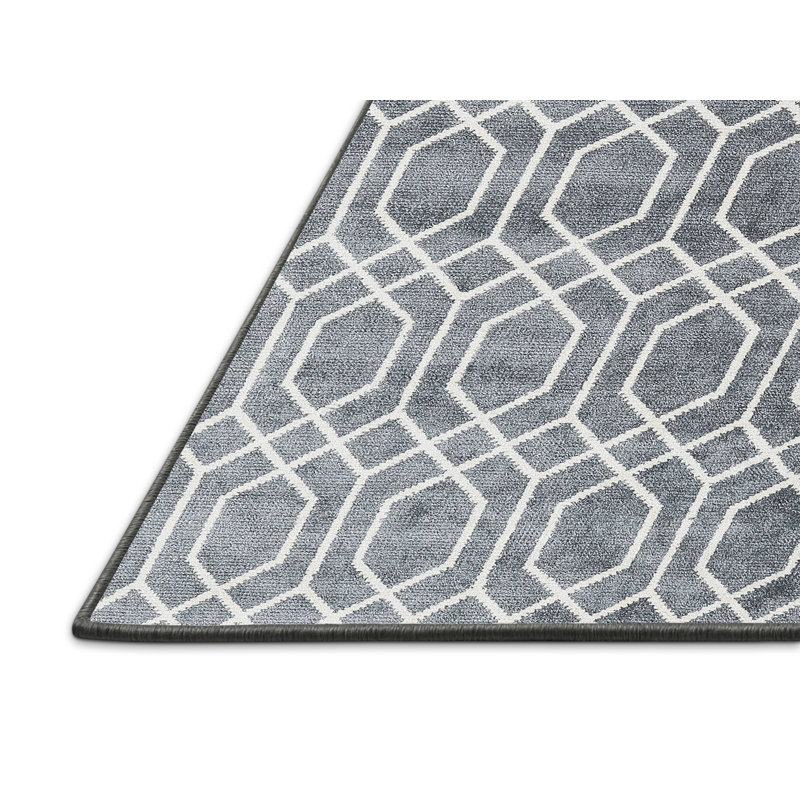 Tapis gris/zone blanche contemporaine, Rectangle 5 pi x 7 pi