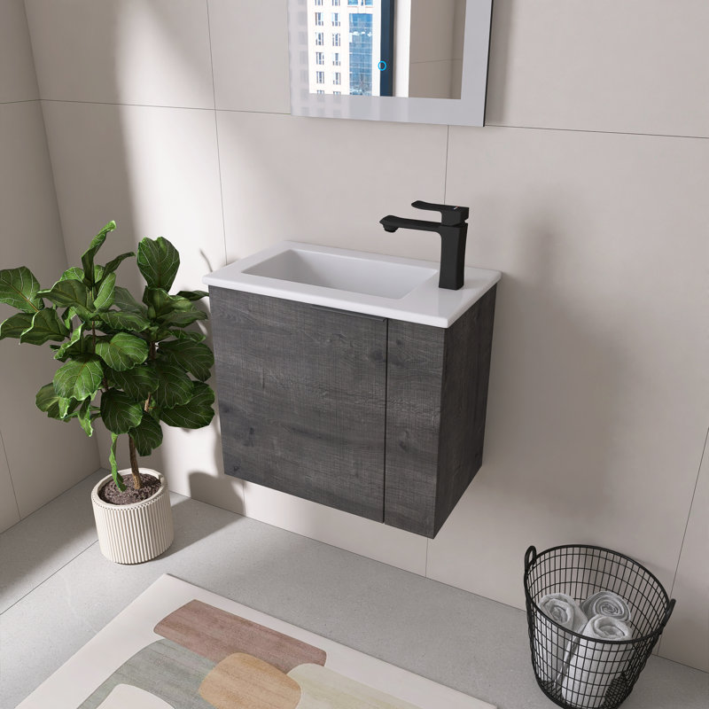 Avenel 22" Wall Mounted Single Bathroom Vanity Set With Ceramic Sink, Gray
