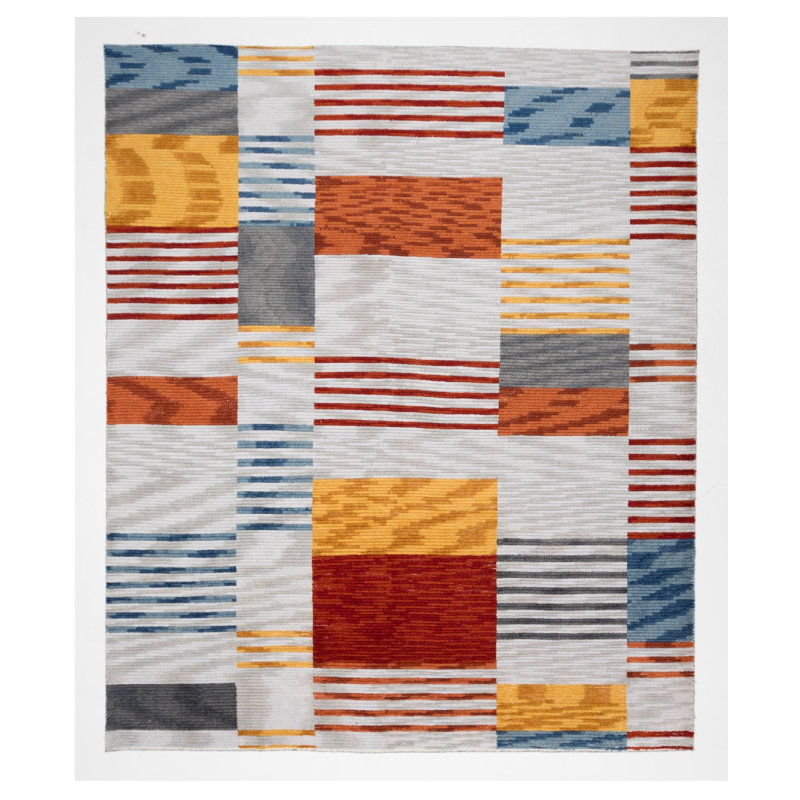 Handmade Cotton and Wool Geometric Area Rug