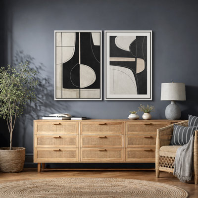 «Mid Century Shape» «Black Green Shape Abstract Art, Classy Minimal Contemporary Neutral Wall Impressions, impression sur toile encadrée, 2 pièces, art mural 16 x 24 x 2, 24 x 36 x 2