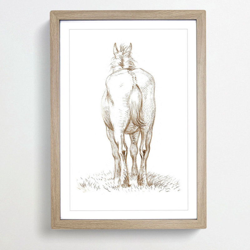 Rear of a Horse by Jean Bernard - Picture Frame Drawing Print, 36cm H x 27cm W x 2cm D, Oak Framed
